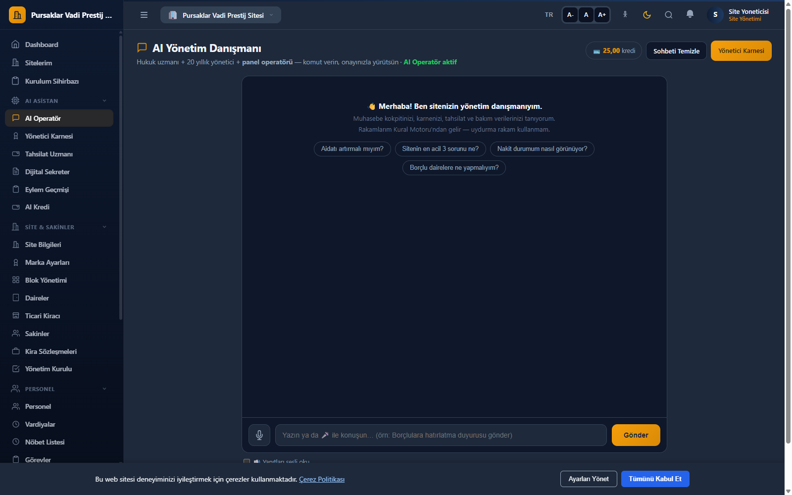 AI Operatör panel ekranı