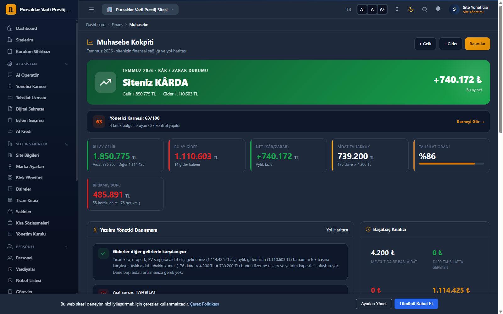 Finans & Tahsilat ekranı