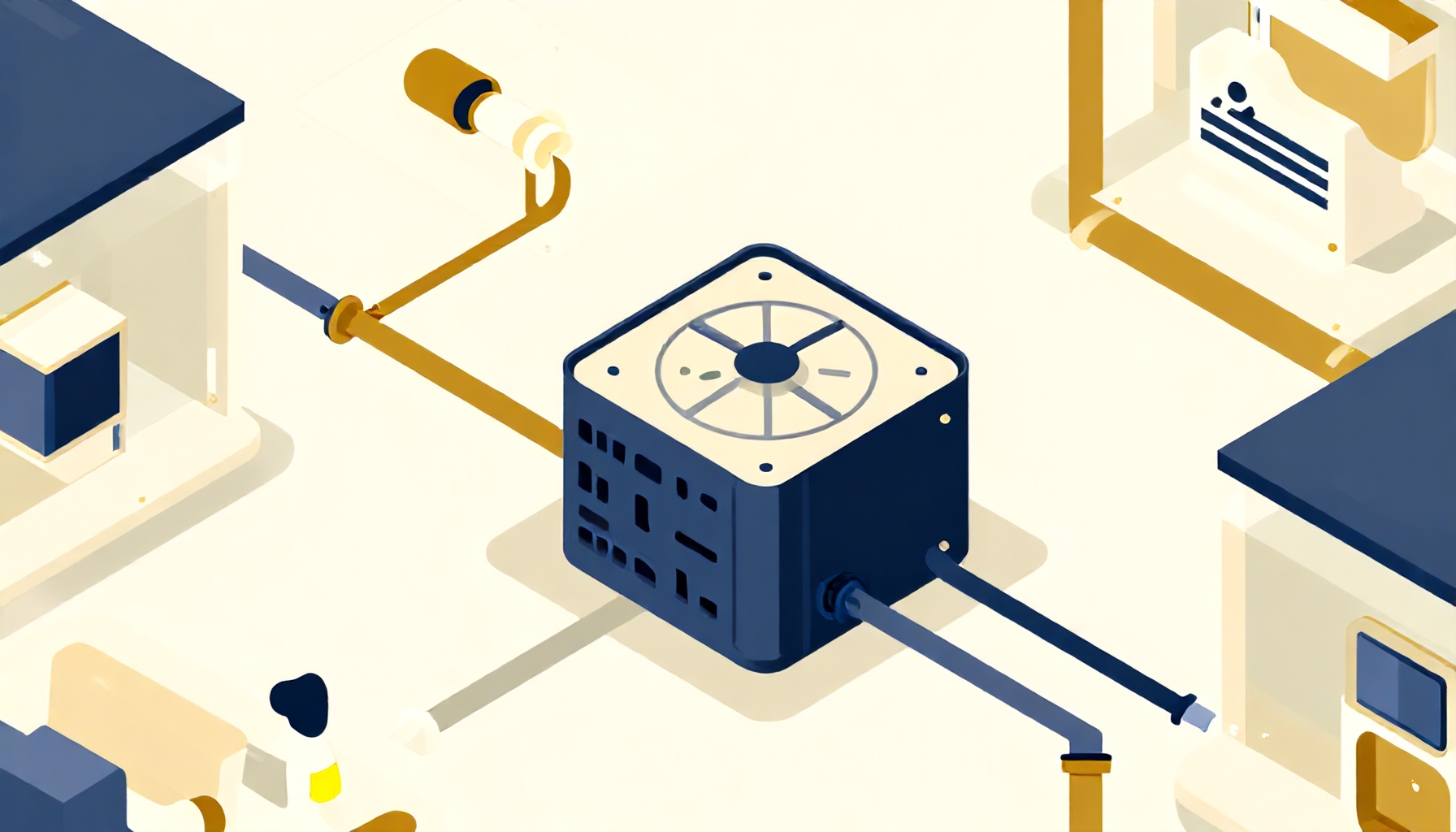 Merkezi klima sisteminden bağımsız bölümlere dağıtım ve kesinti noktasını gösteren illüstrasyon