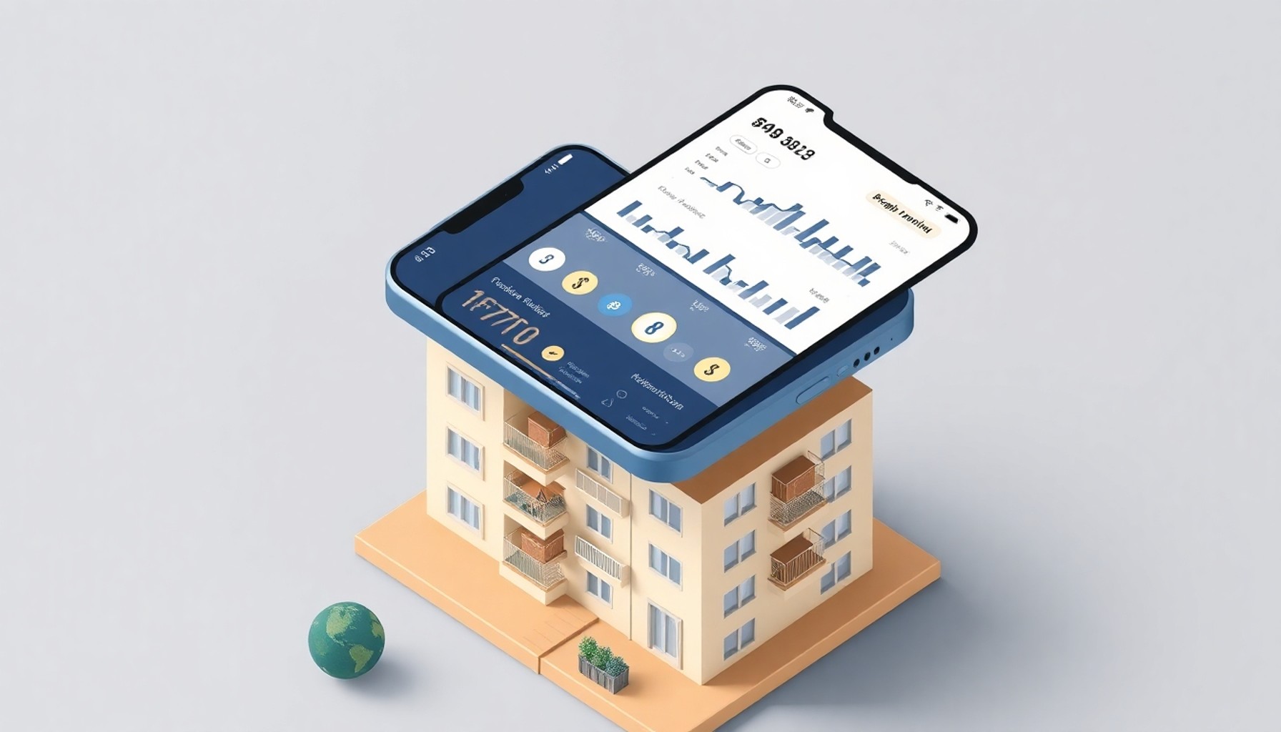 Apartman yönetim platformunun mali şeffaflık sağladığını gösteren mobil uygulama illüstrasyonu