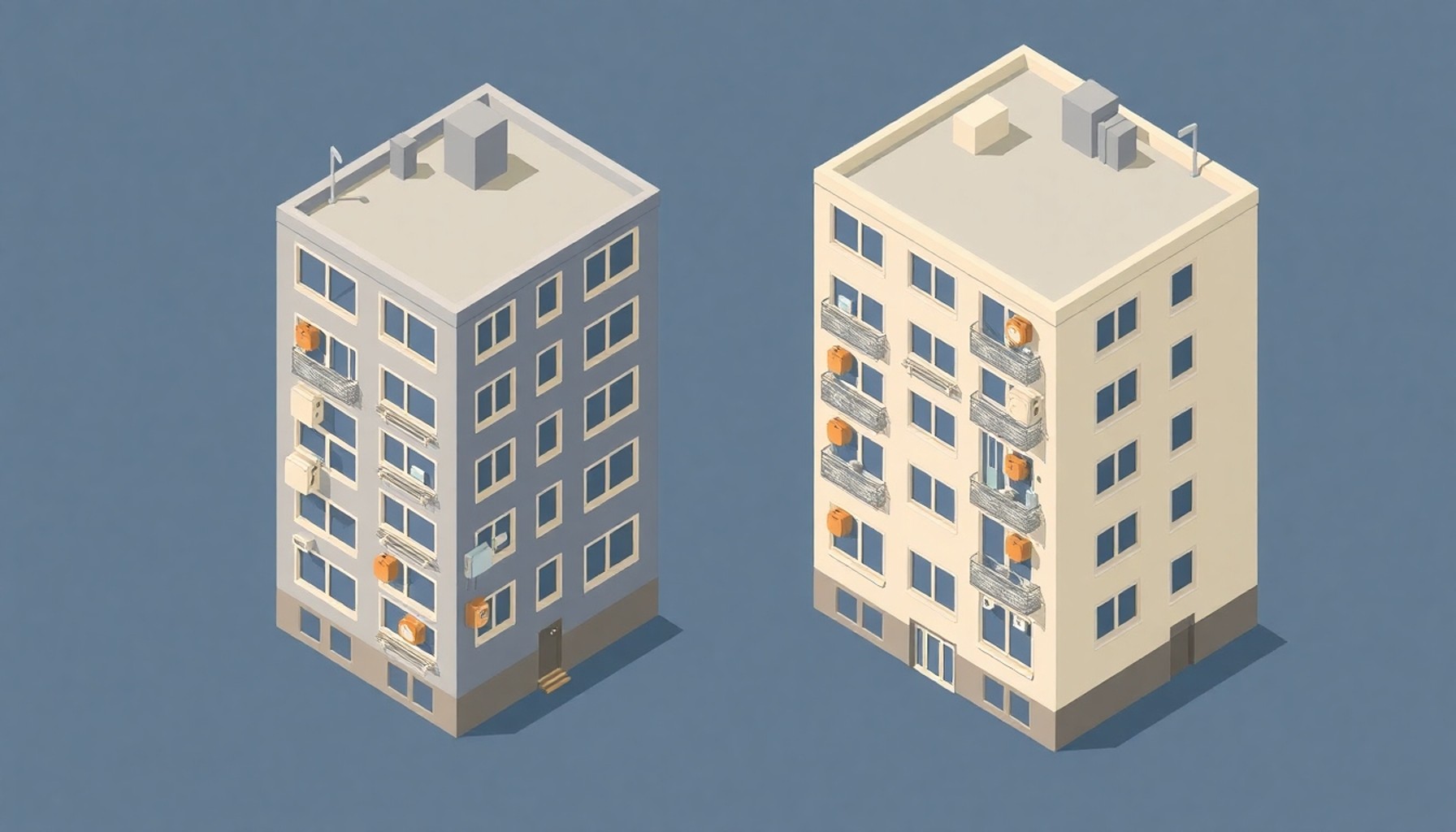 Farklı gider yapısına sahip iki apartman binası görseli