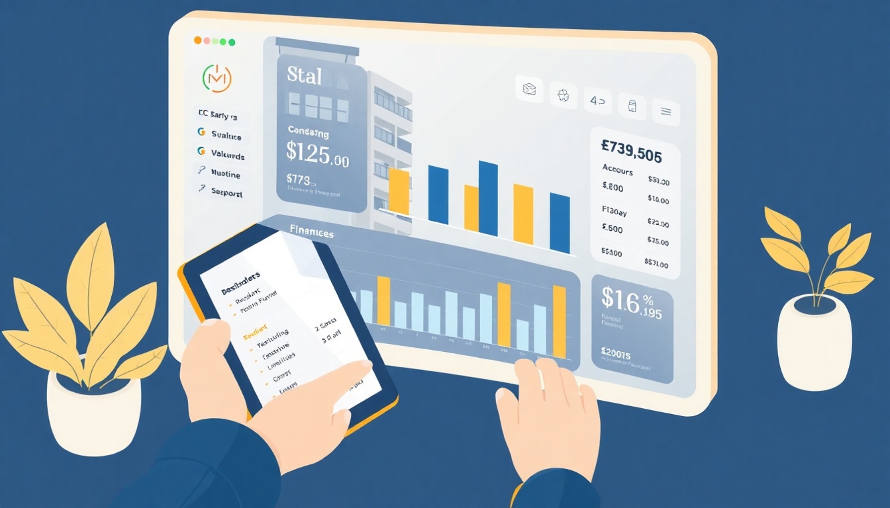 Dijital platform üzerinden sakin aidat şeffaflığına erişimini gösteren illüstrasyon