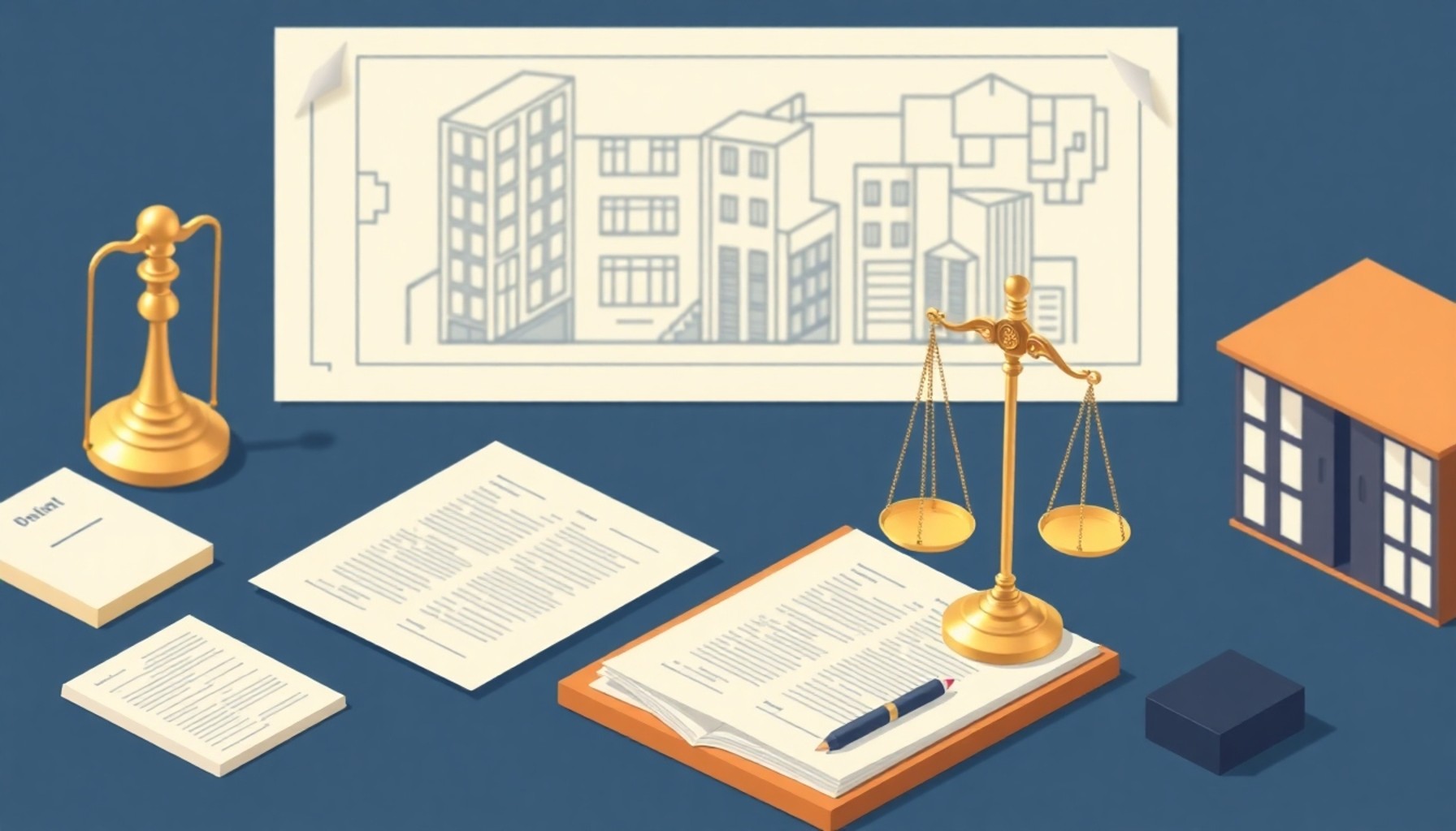 Apartman hukuki süreç belgeler ve adalet terazisi görseli