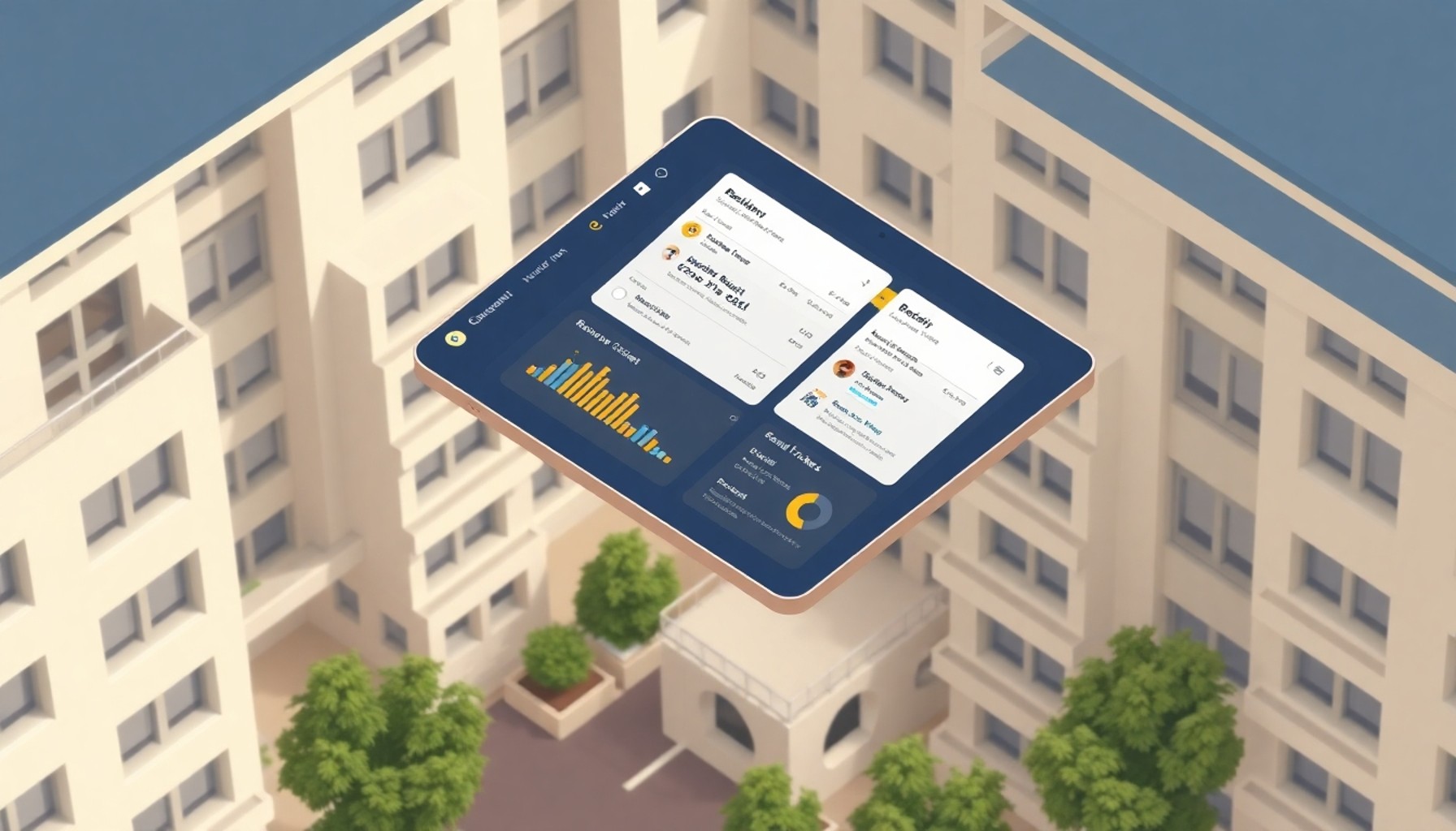 Apartman yönetim platformu dijital talep ve şikayet ekranı illüstrasyonu