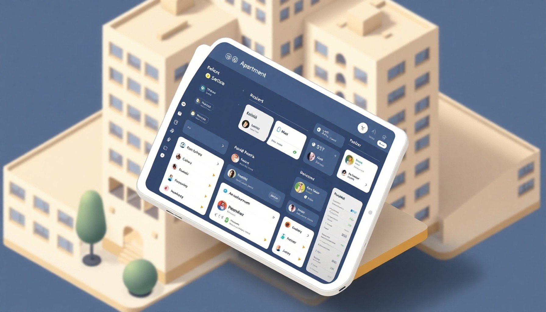 Apartman yönetim yazılımı izometrik illüstrasyonu