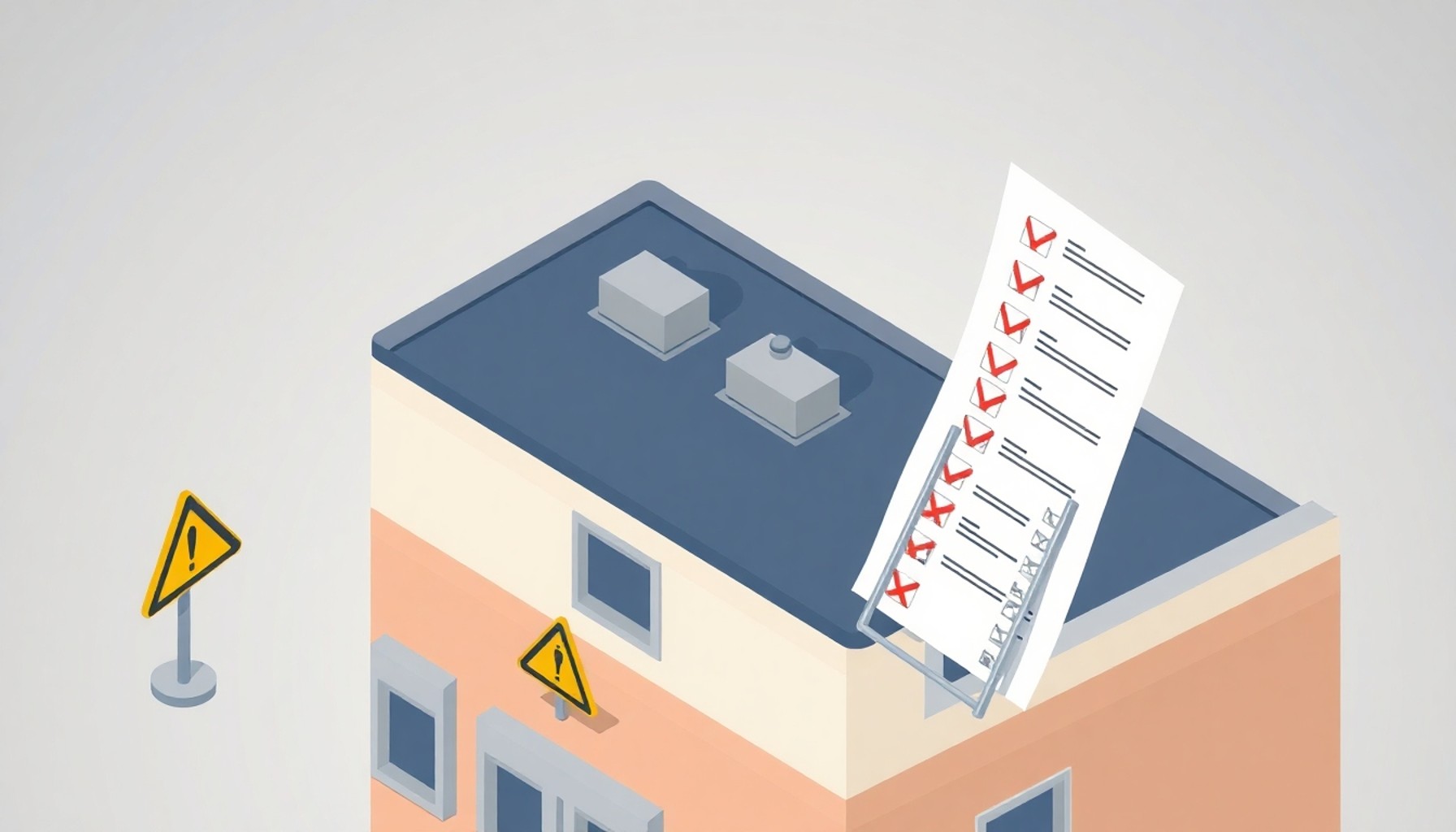 Apartman çatı kurulumu hataları uyarı izometrik illüstrasyonu