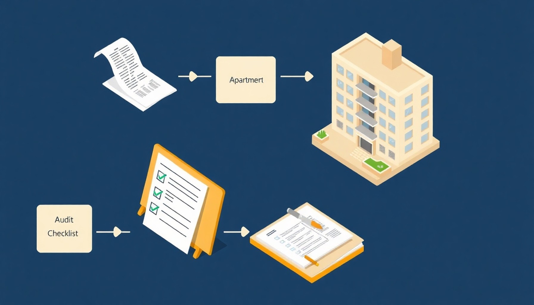 Apartman hesap denetimi adım adım süreç illüstrasyonu
