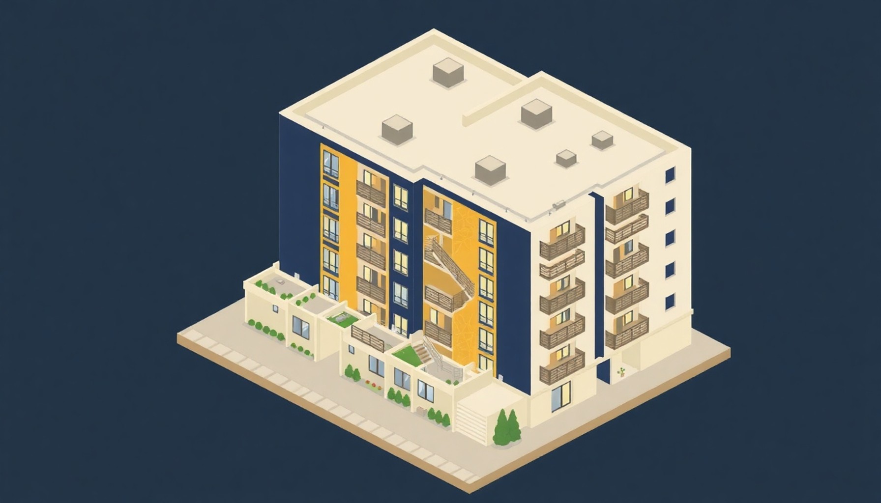 Apartman dış cephesinin ortak alan olduğunu gösteren bina kesit diyagramı