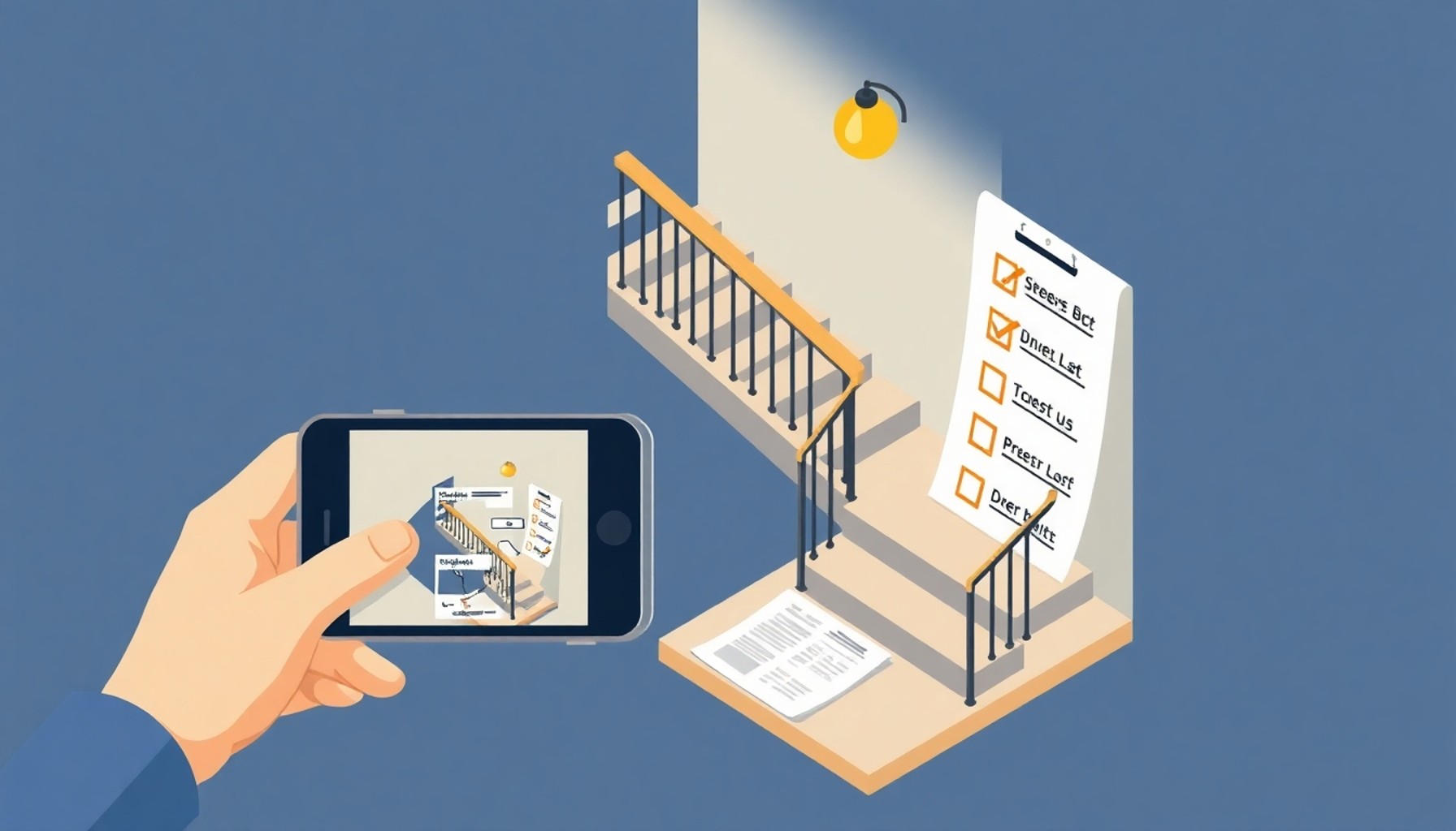 Apartman merdiveninde hasar fotoğraflanıyor ve kontrol listesi oluşturuluyor