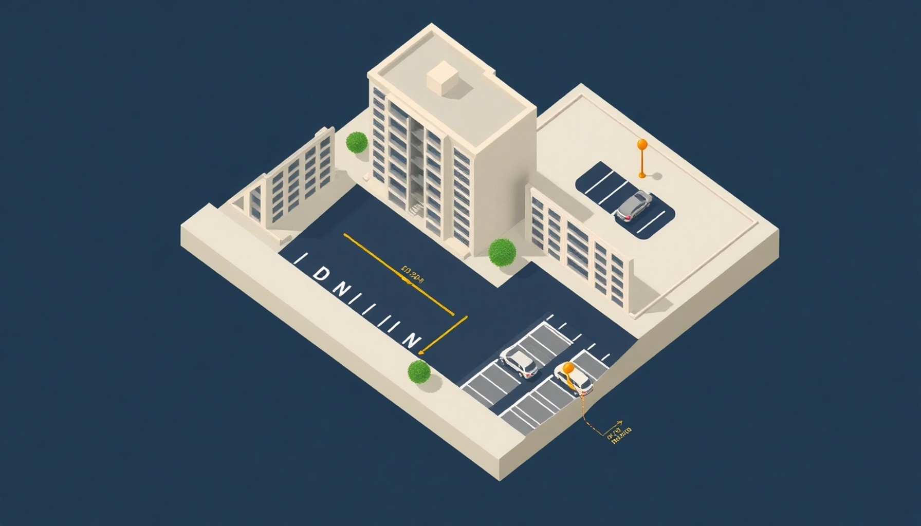 Apartman önü ve özel otopark alanı üstten görünüm