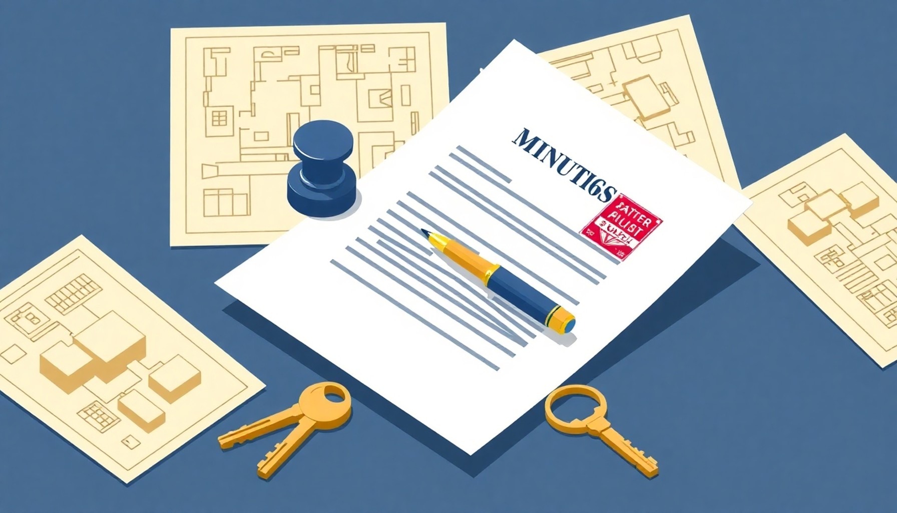 Apartman toplantısı tutanağı ve yasal güvence sembolik görseli