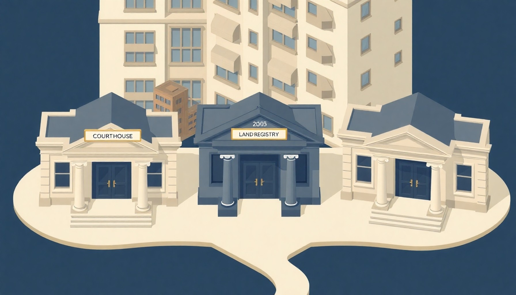 Apartman uyuşmazlıklarında farklı hukuki mercileri gösteren soyut illüstrasyon