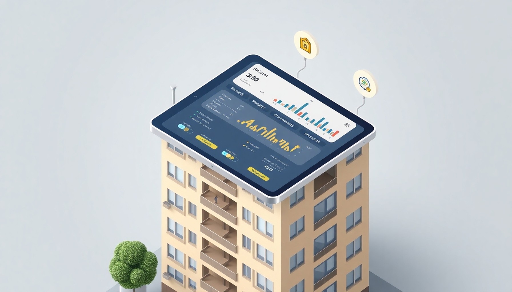 Dijital apartman yönetim platformu sakin talep ve aidat takibi illüstrasyon