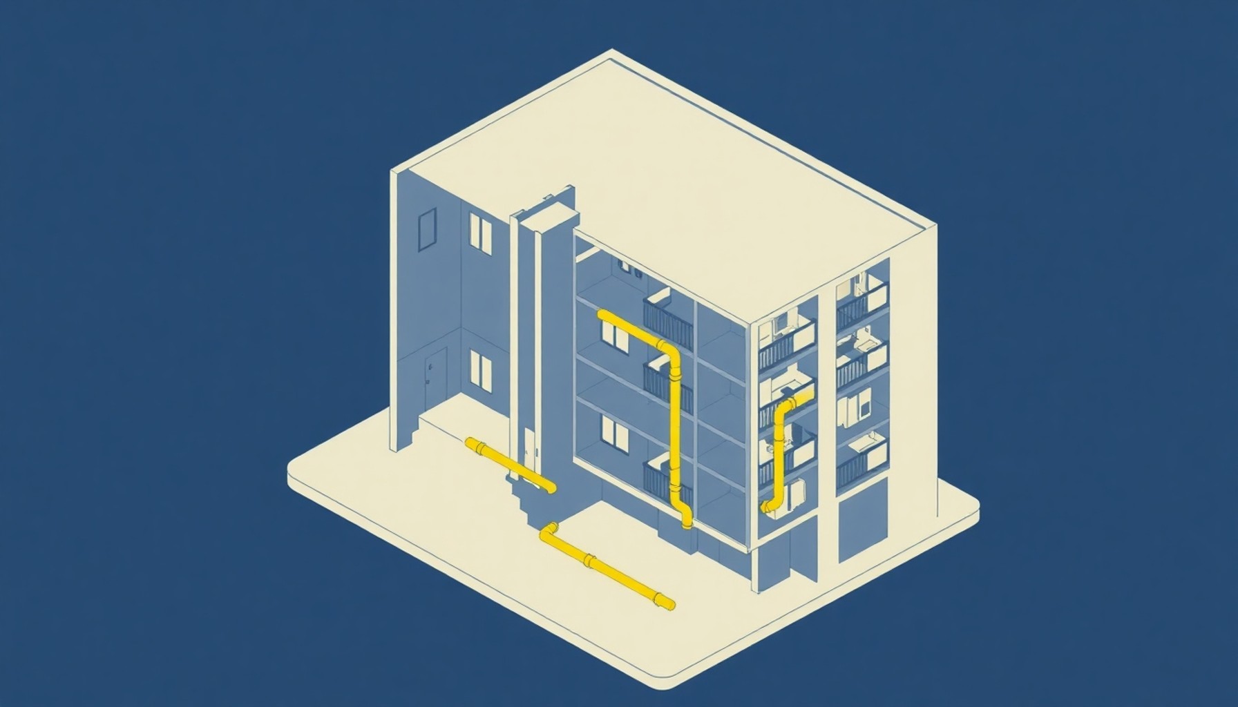 Apartmanda ortak kolon borusu ile daire içi branşman hattının şematik karşılaştırması