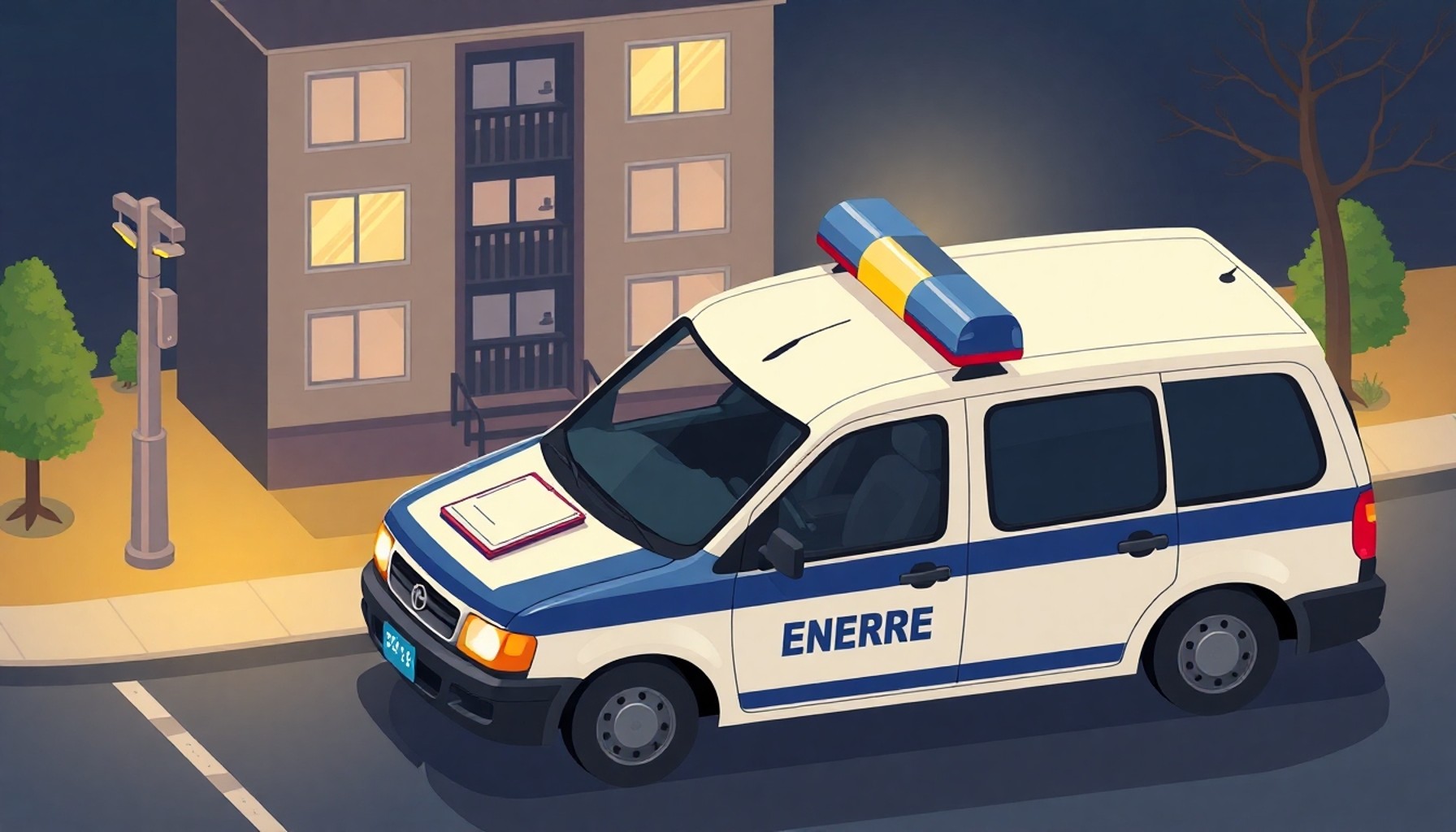 Gece zabıta aracı apartman önünde