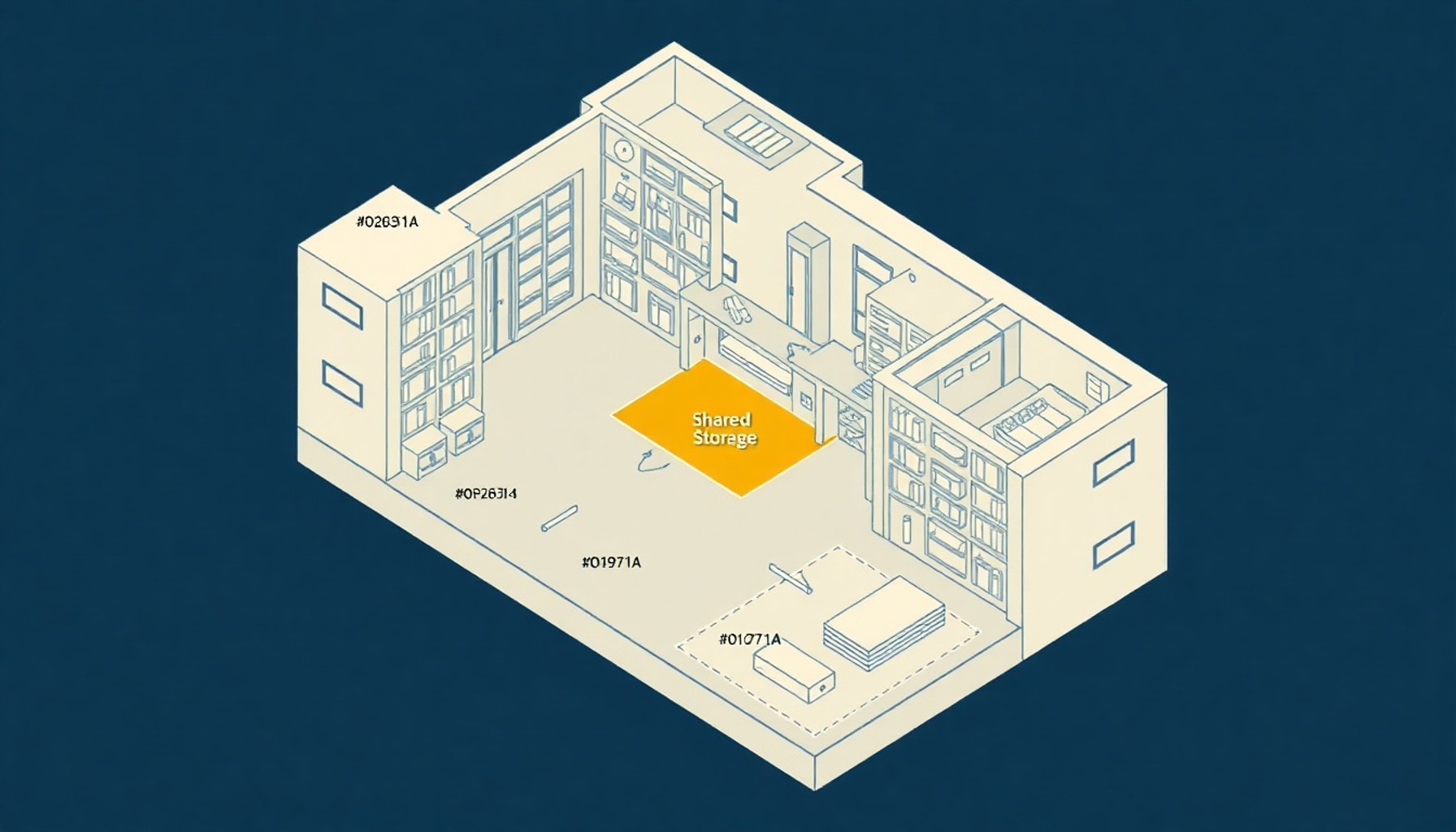 Apartman kat planında ortak depo alanı vurgusu