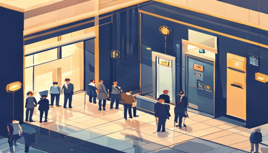 Ofis çalışanları asansör önünde bekliyor