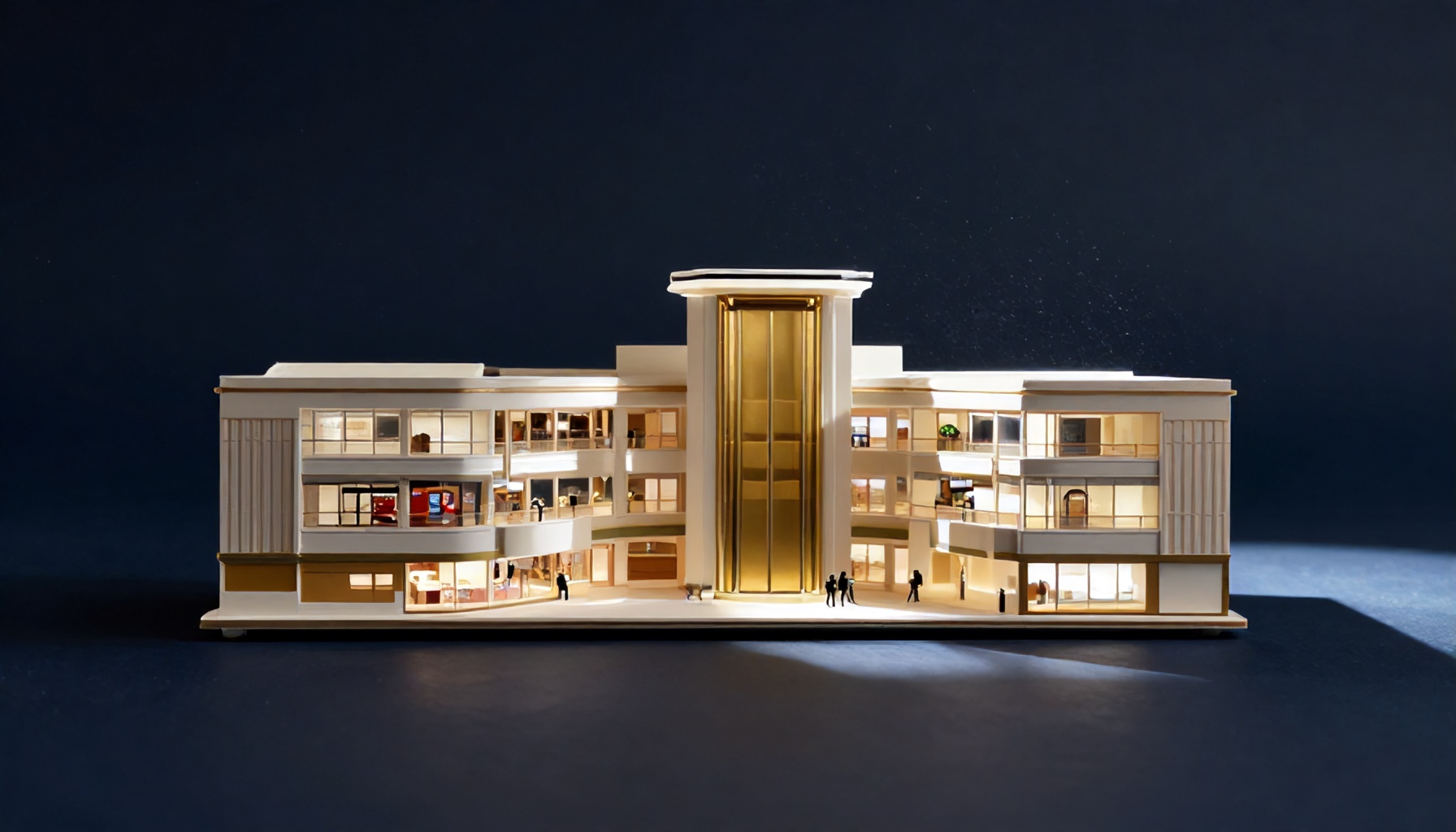 AVM atrium kesit modeli — asansör kuyusu ve ortak alan hukuki yapısını simgeleyen görsel