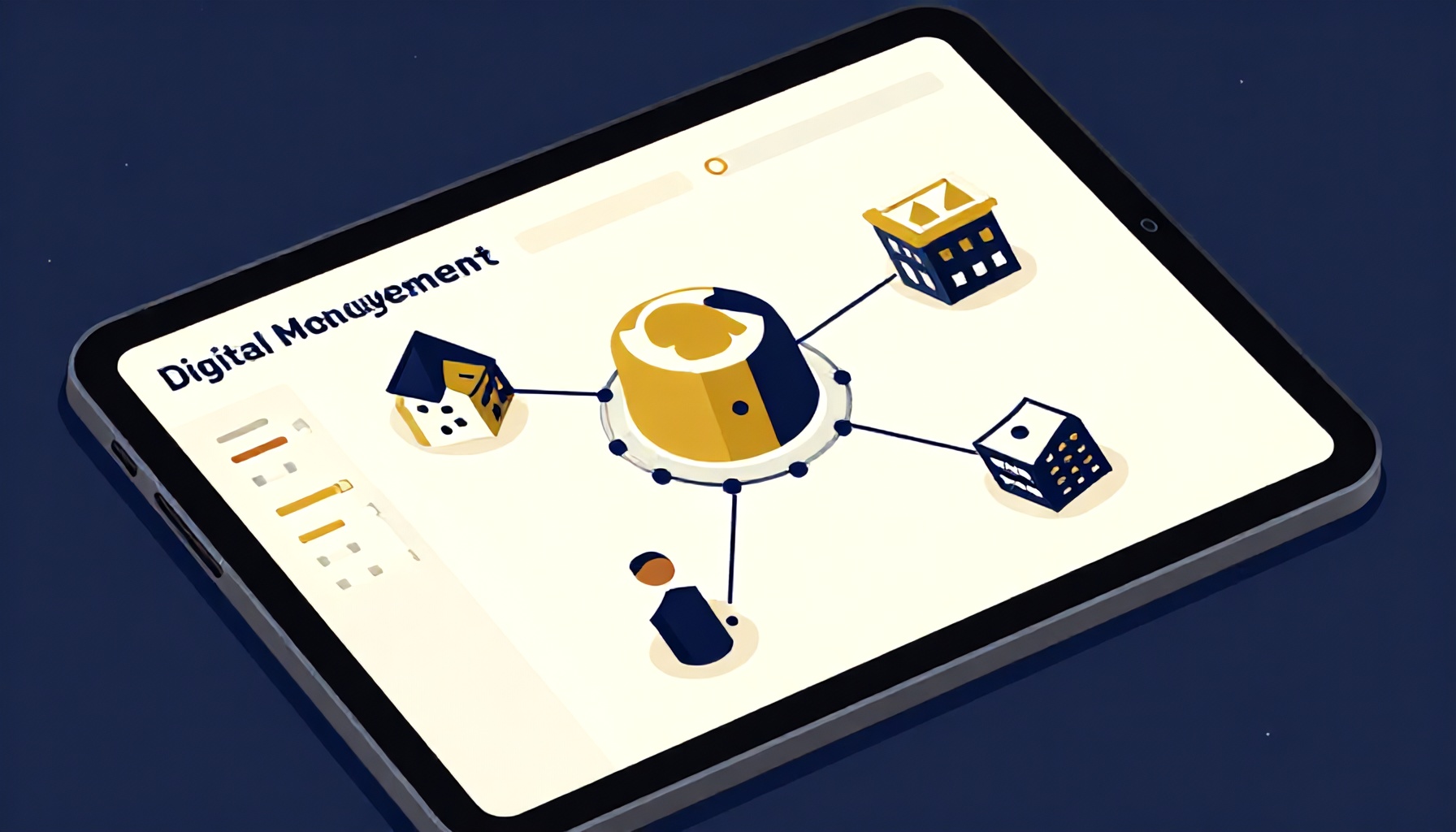 Dijital yapı yönetim platformu panosu ofis ortamında illüstrasyon