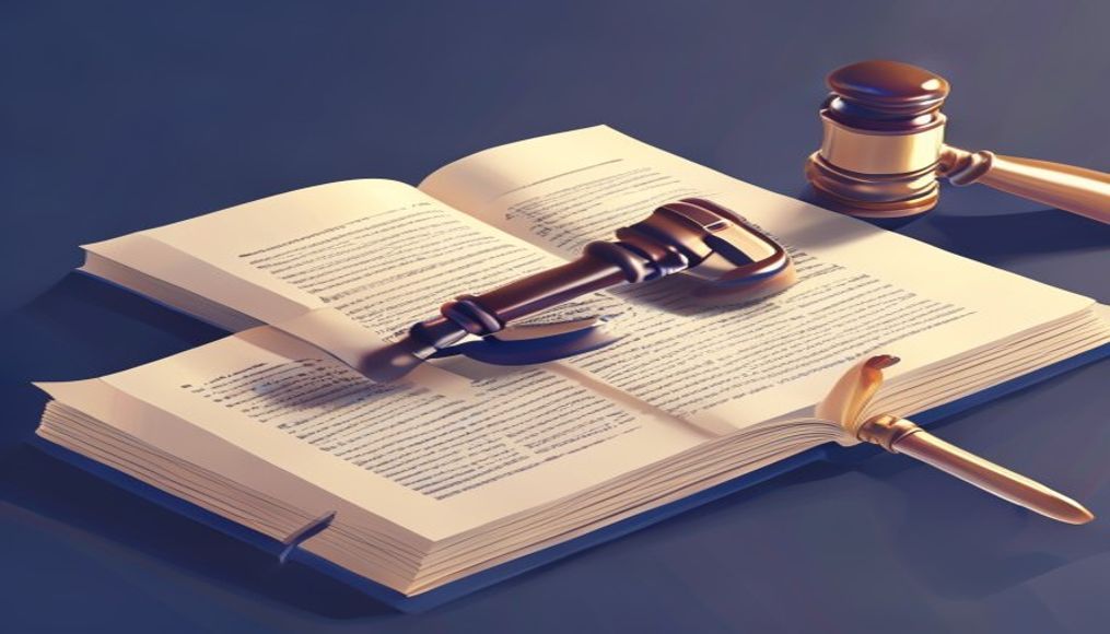 Hukuki kitap ve çekicinin yakın planı