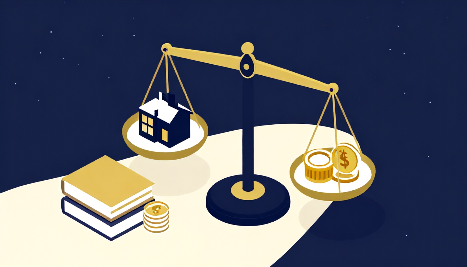 Hukuki denge — yapı ve finansal sorumluluk — izometrik illüstrasyon