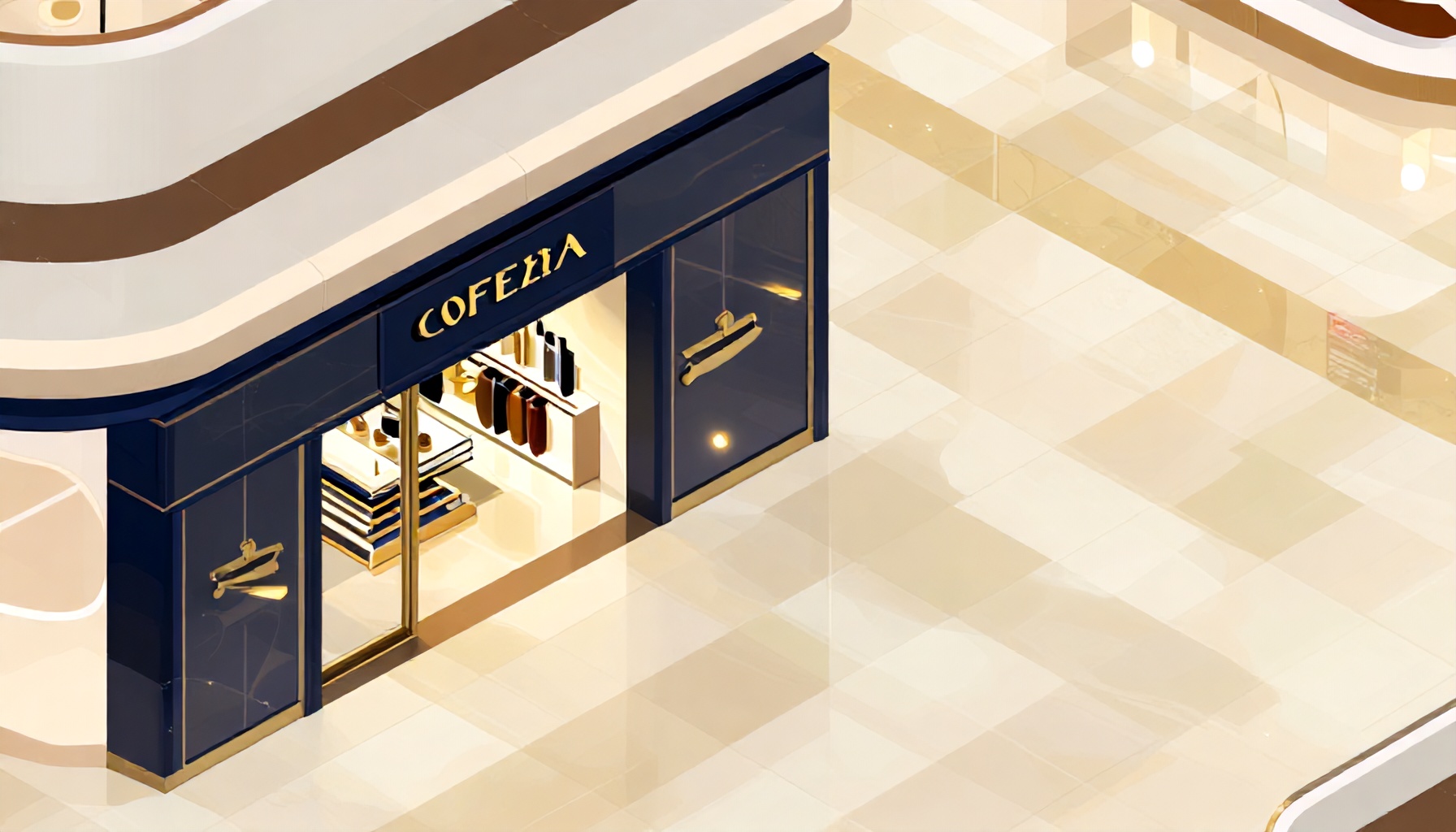 Prestijli AVM ortamında küçük butik mağaza algısı