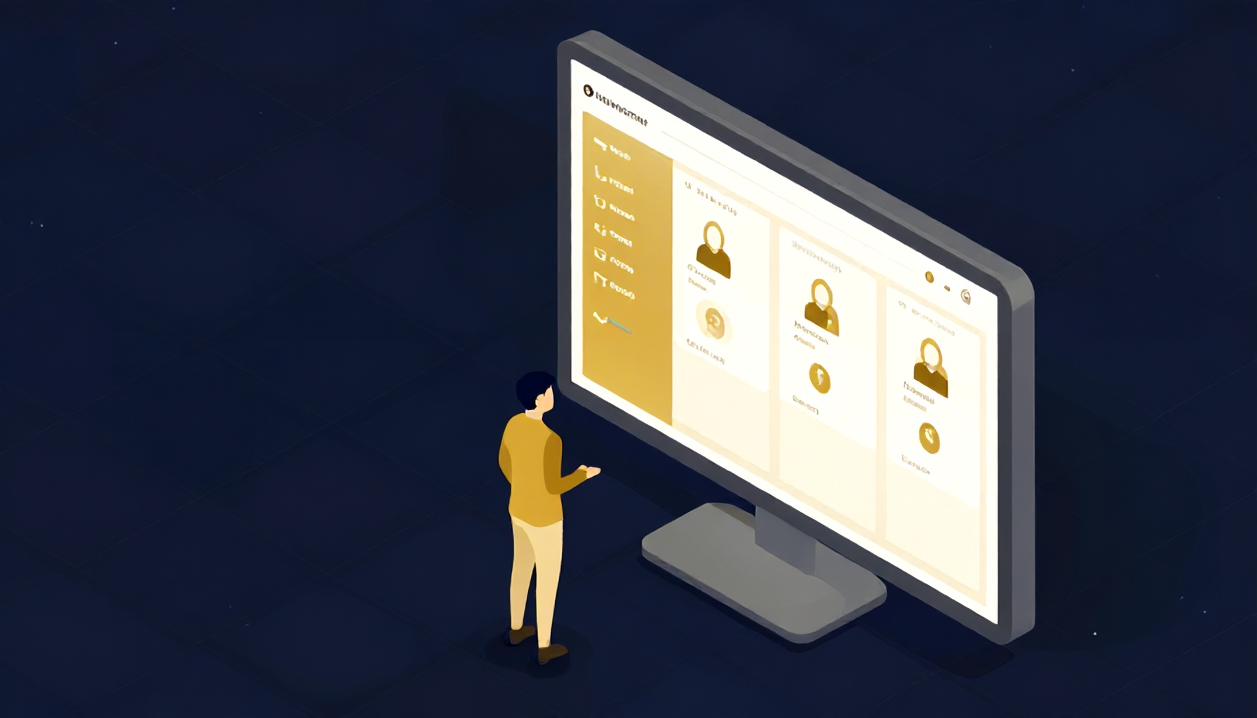 Dijital kiracı yönetim paneli ekranı ve AVM arka planı, platform arayüzü illüstrasyonu
