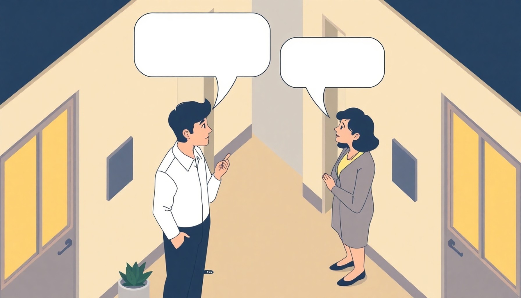Apartman sakinleri arasında diyalog illüstrasyonu