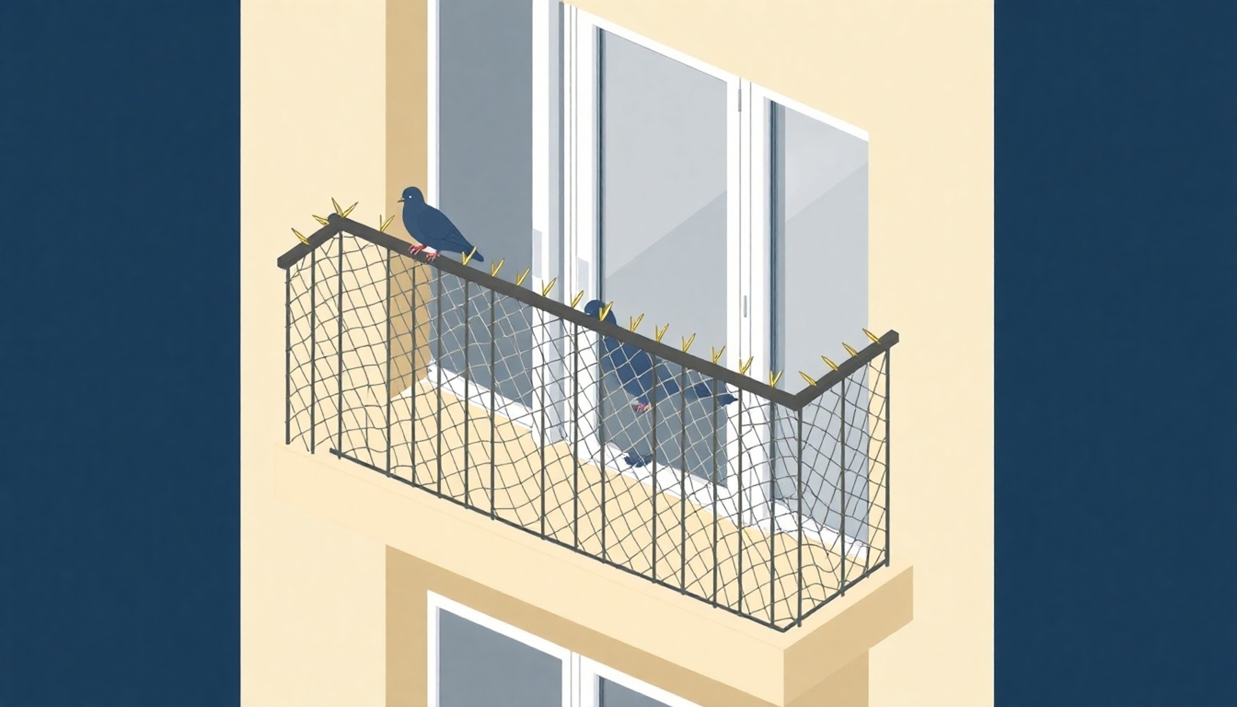 Balkon güvercin önleme sistemleri illüstrasyonu