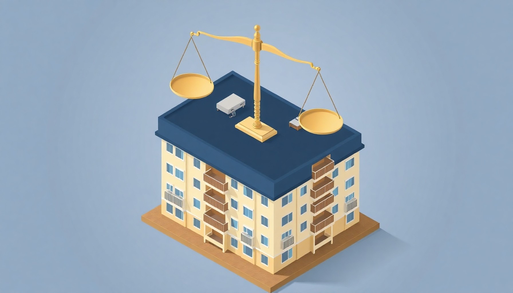 Apartman balkon sorumluluğu hukuki denge illüstrasyonu