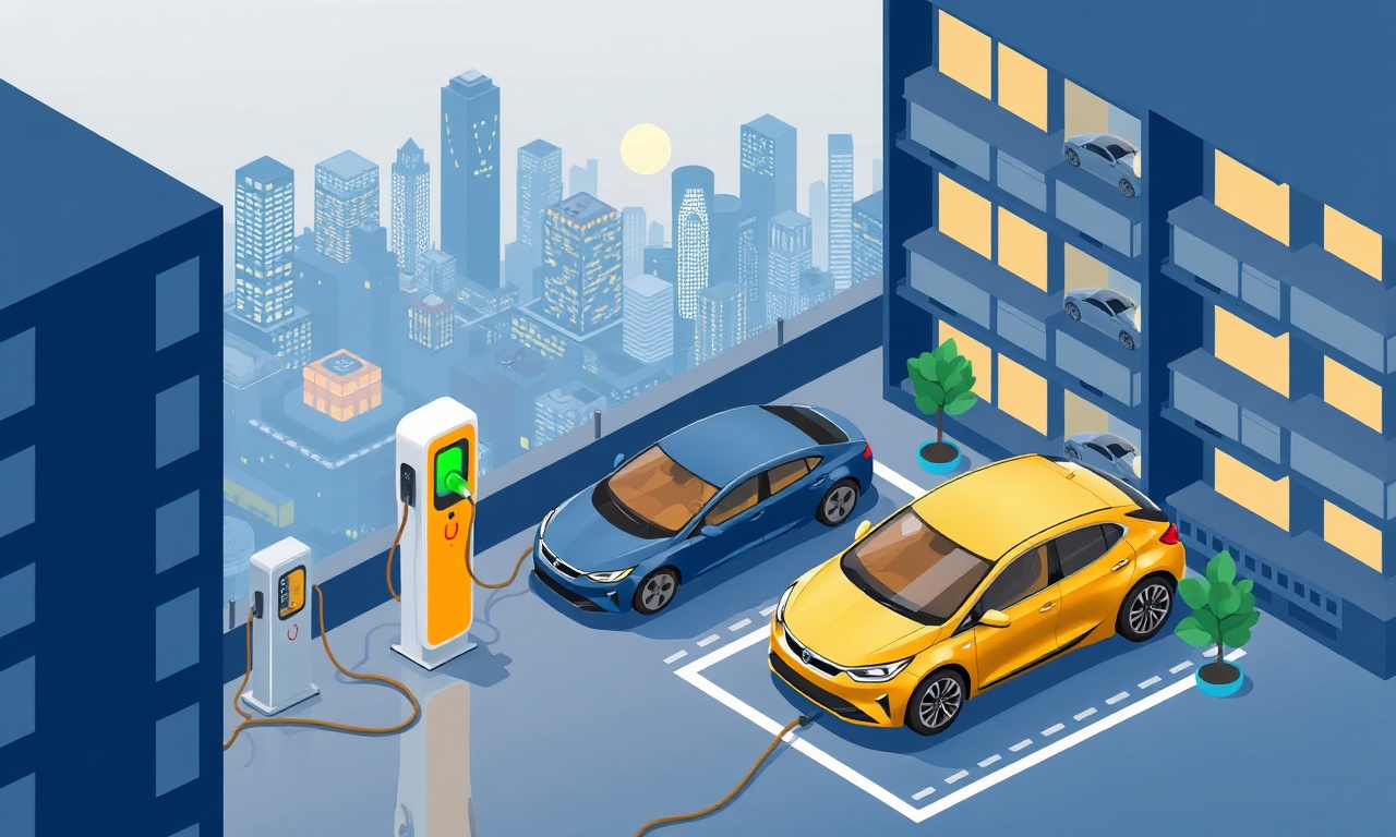 Şehirlerde elektrikli araç kullanımının artışını gösteren izometrik illüstrasyon