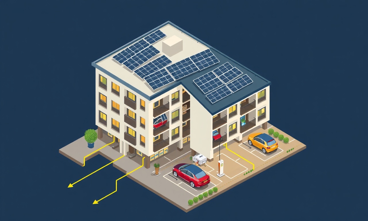Apartman çatısında güneş enerjisi panelleri ile elektrikli araç şarjı entegrasyonu