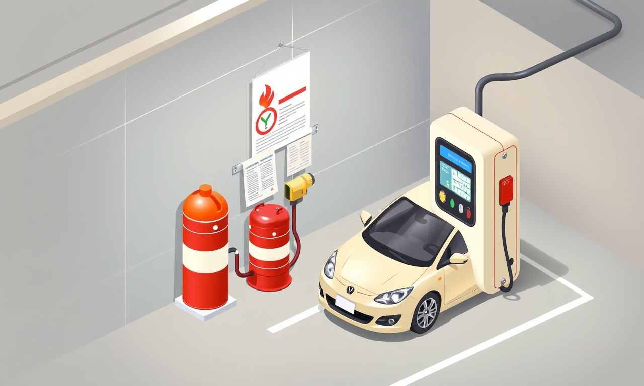 Elektrikli araç şarj istasyonunda yangın güvenliği ve sigorta görseli