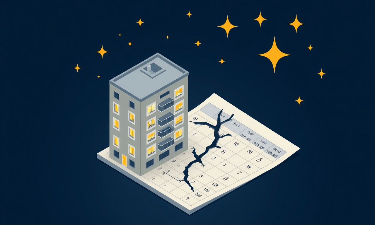 Küçük site Excel riski illüstrasyonu; çatlaklar oluşan tablo yanında küçük apartman binası