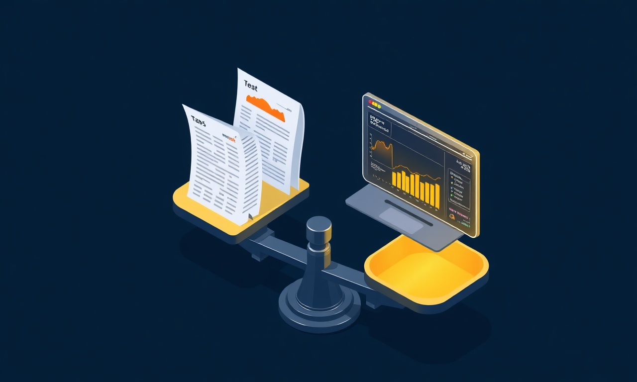 Excel ve aidat takip yazılımı karşılaştırma illüstrasyonu; terazi üzerinde eski tablo ve modern yazılım
