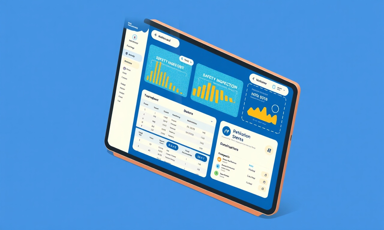 Site yönetim yazılımının havuz denetim kayıtları ve güvenlik raporlarına katkısını gösteren tablet ekran illüstrasyonu