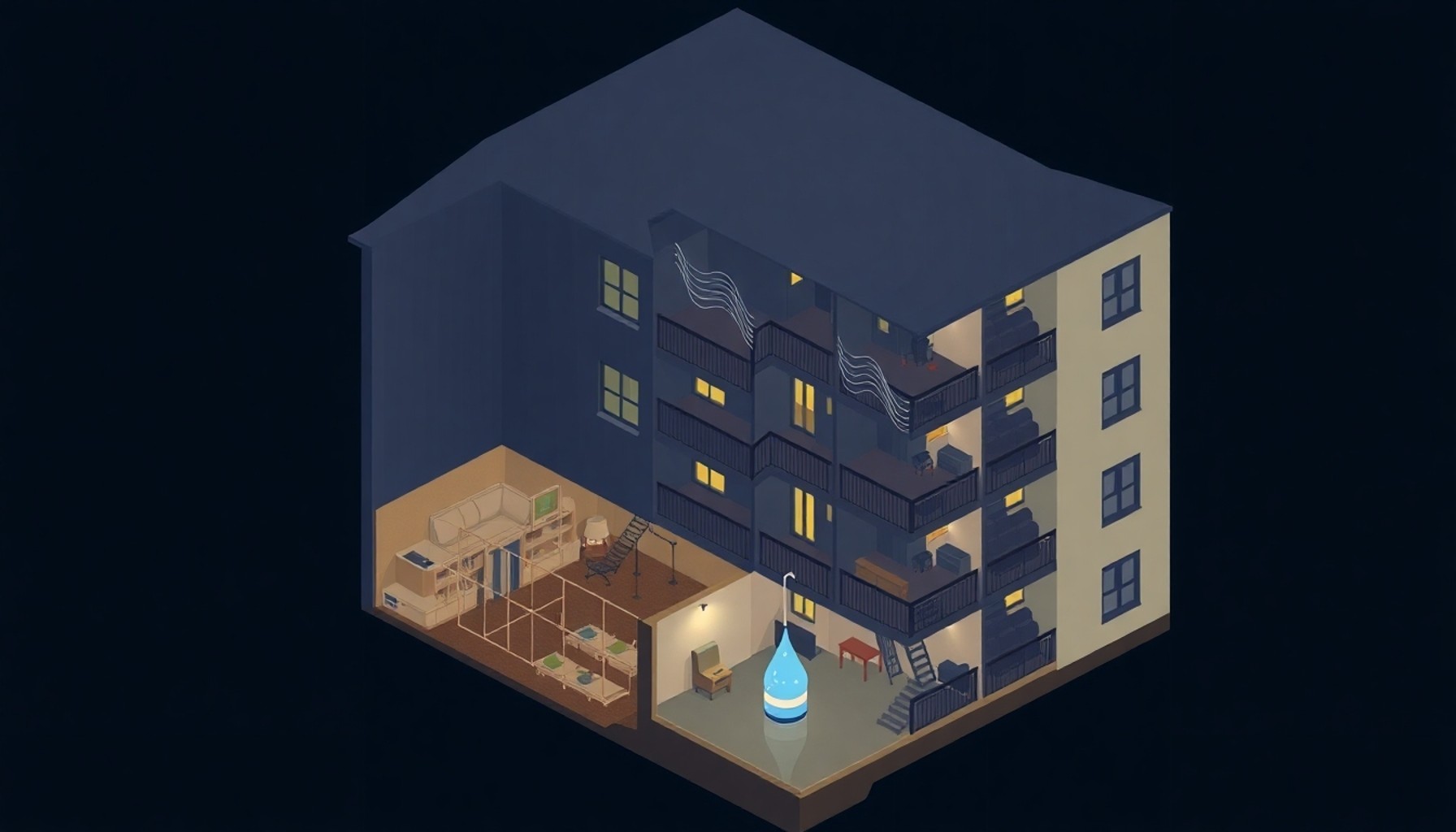 Gece saatlerinde çalışan apartman hidroforu ve binalara yayılan titreşim çizimi