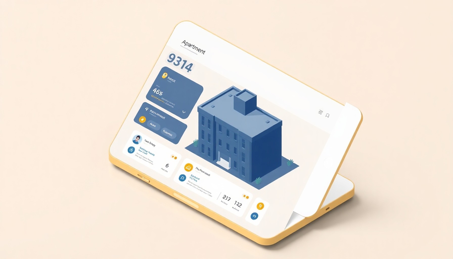 Apartman yönetim platformu gösterge panelini gösteren tablet illüstrasyonu