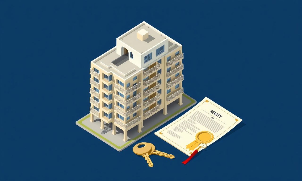 Kat mülkiyeti belgesi ve tamamlanmış apartman binası illüstrasyonu