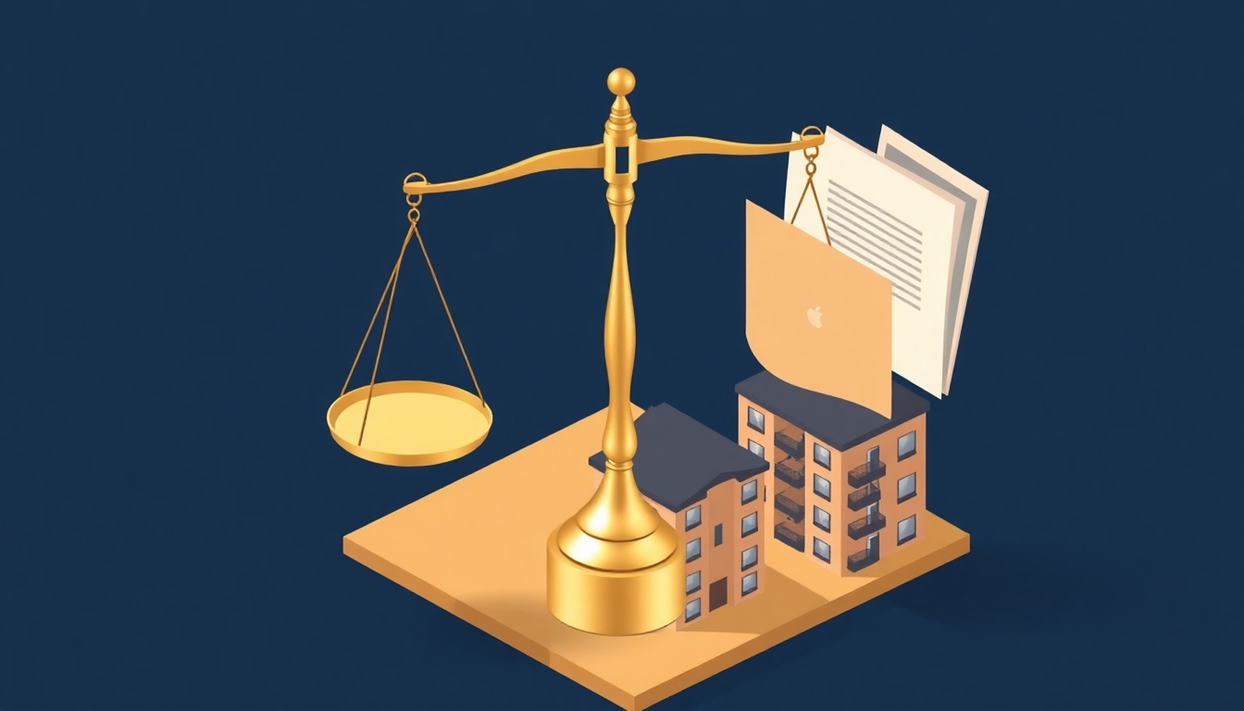 Apartman kararlarına hukuki itiraz sürecini temsil eden adalet terazisi