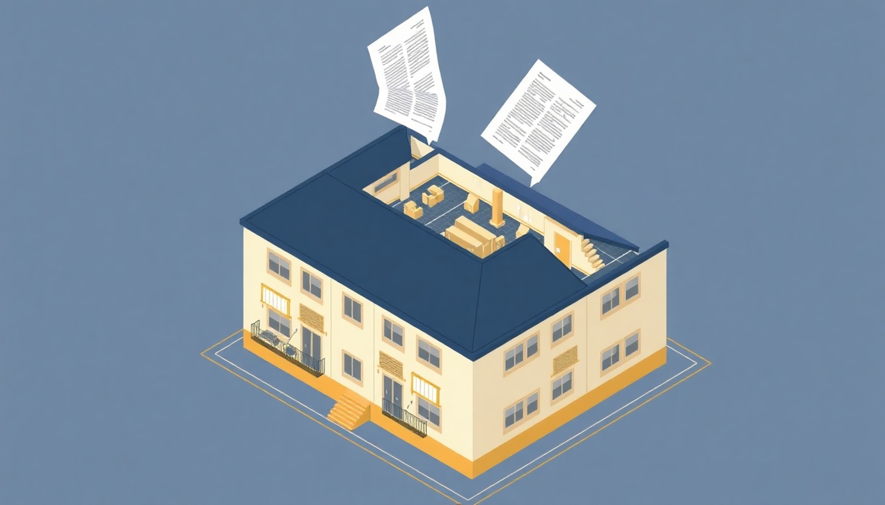 Apartman planında ortak alan olarak işaretlenmiş çatı arası