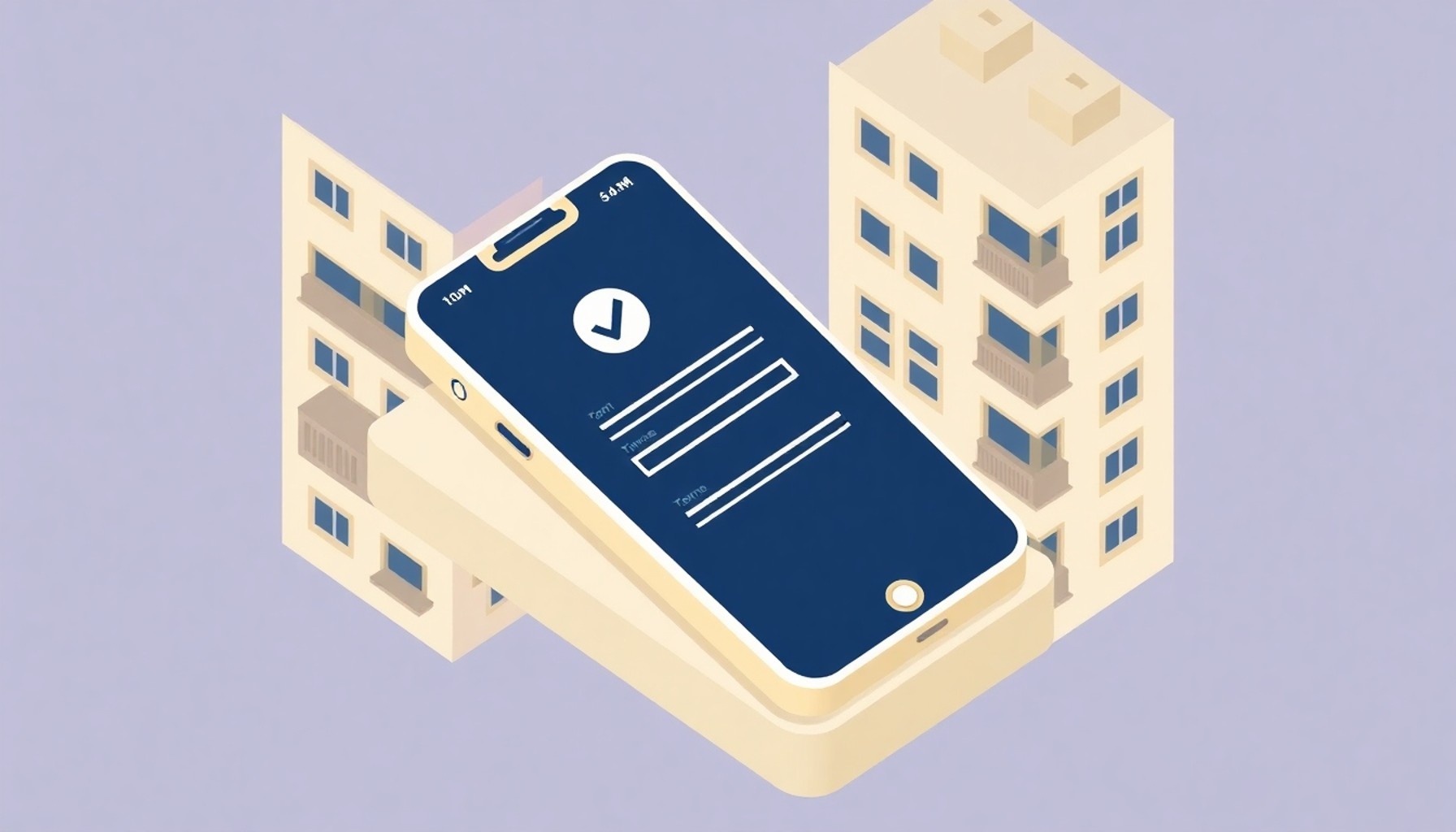 Apartman yönetim uygulamasında dijital şikayet formu ve zaman damgasını gösteren akıllı telefon illüstrasyonu