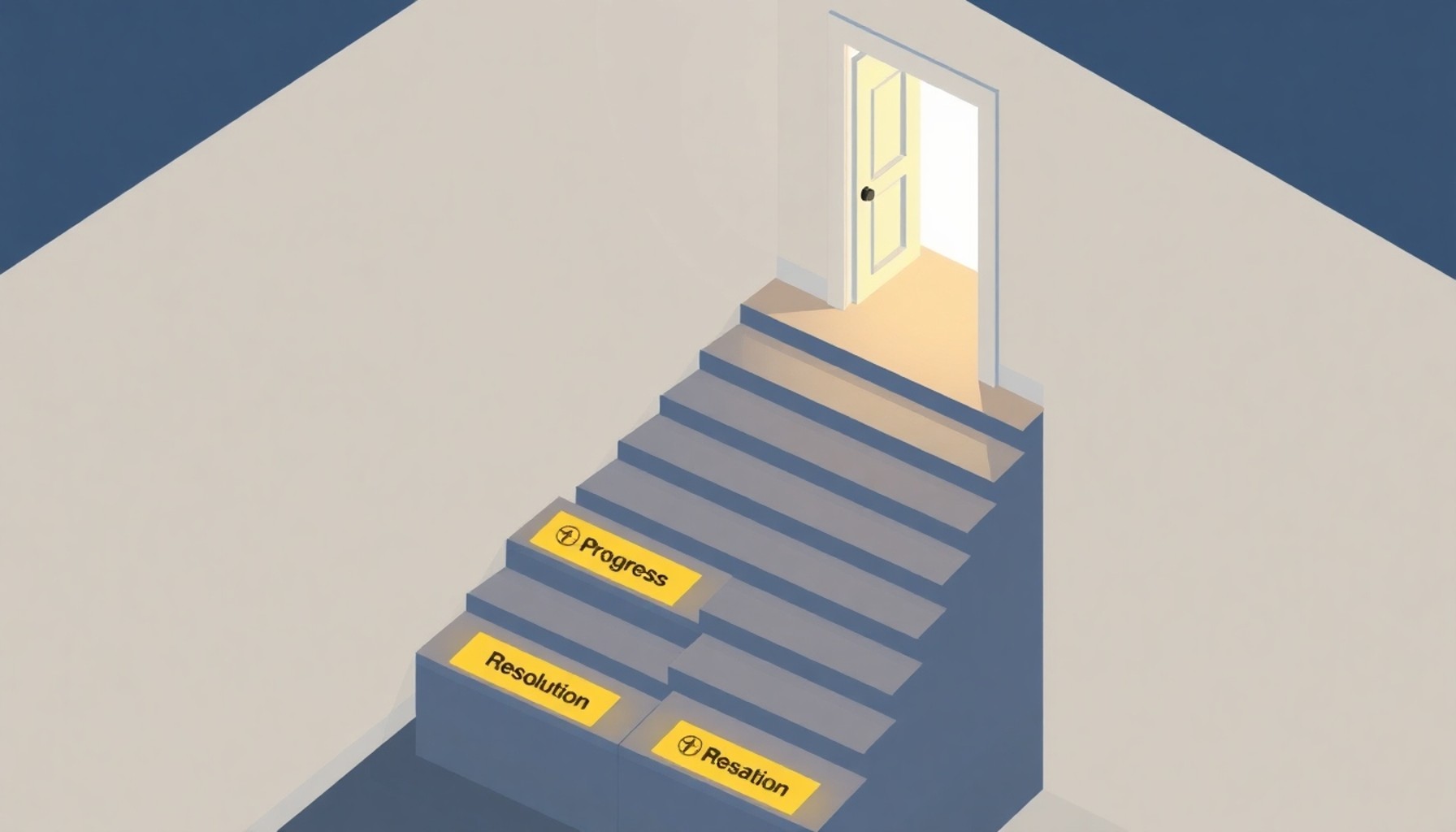 Apartman içinde adım adım çözüme giden altın merdivenler