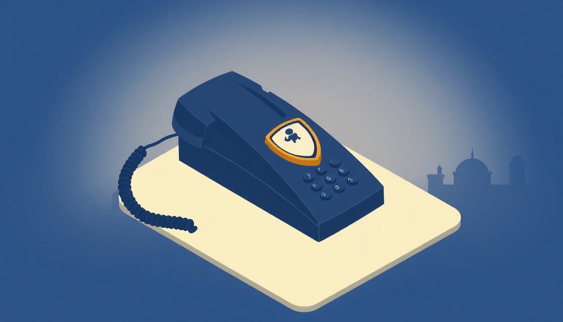 Çocuk güvenliği ihbar hattı — telefon ve kalkan simgesi