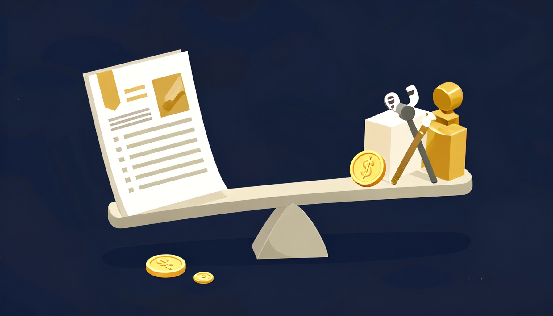 Finansal belgeler ile inşaat araçlarının dengede tutulduğu terazi