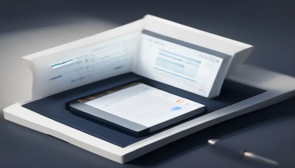 Dijital tablet, fiyat hesaplayıcı ve fatura yığını gösteren hizmet masası kesit sahnesi