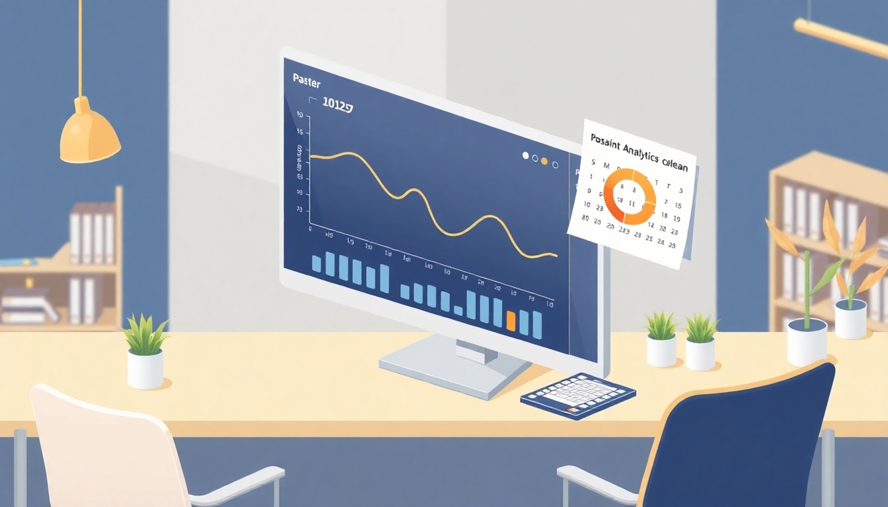 Ciro düşüşünü gösteren analitik dashboard ve takvim isometrik illüstrasyonu