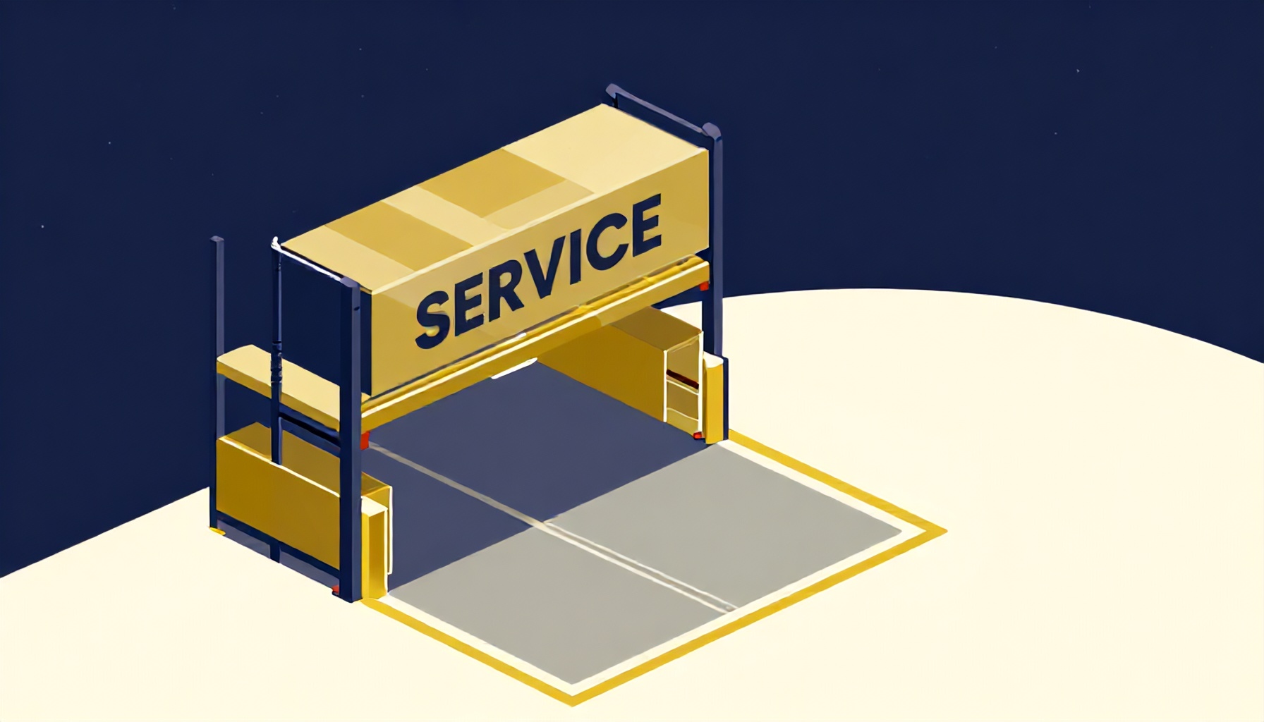 Servis girişi ile müşteri otoparkının ayrımını gösteren illüstrasyon
