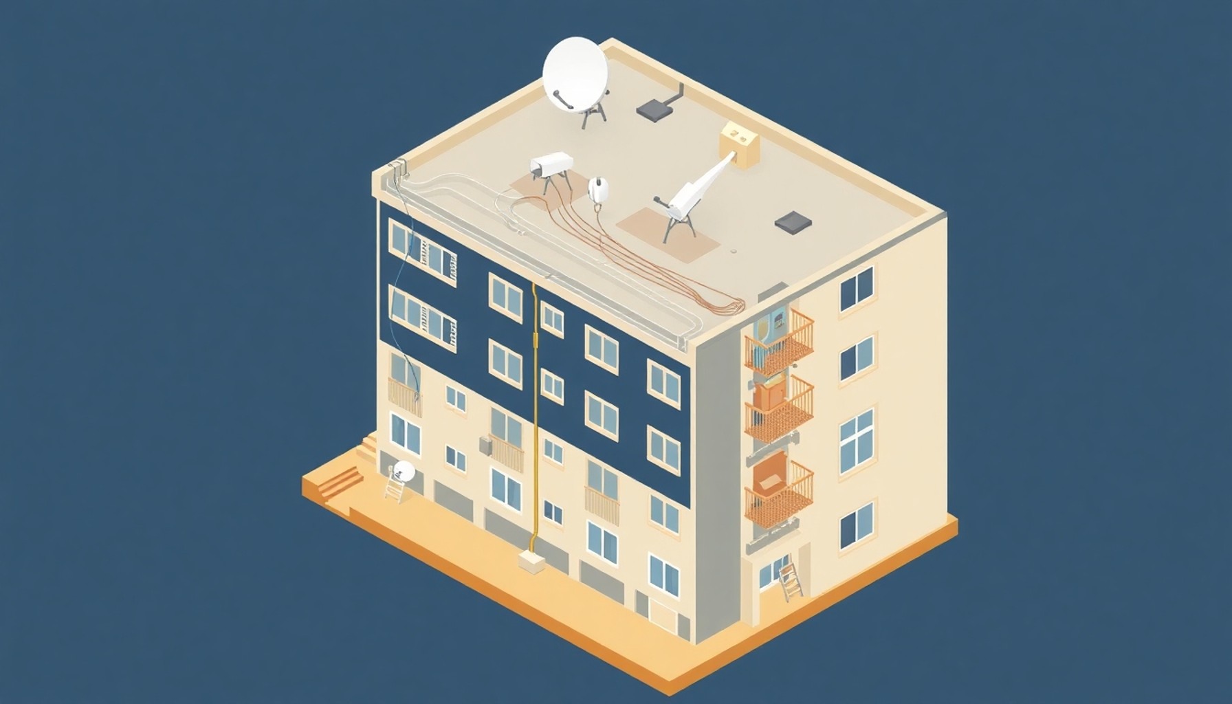Apartman kesitinde ortak merkezi uydu sistemi kablo ağı