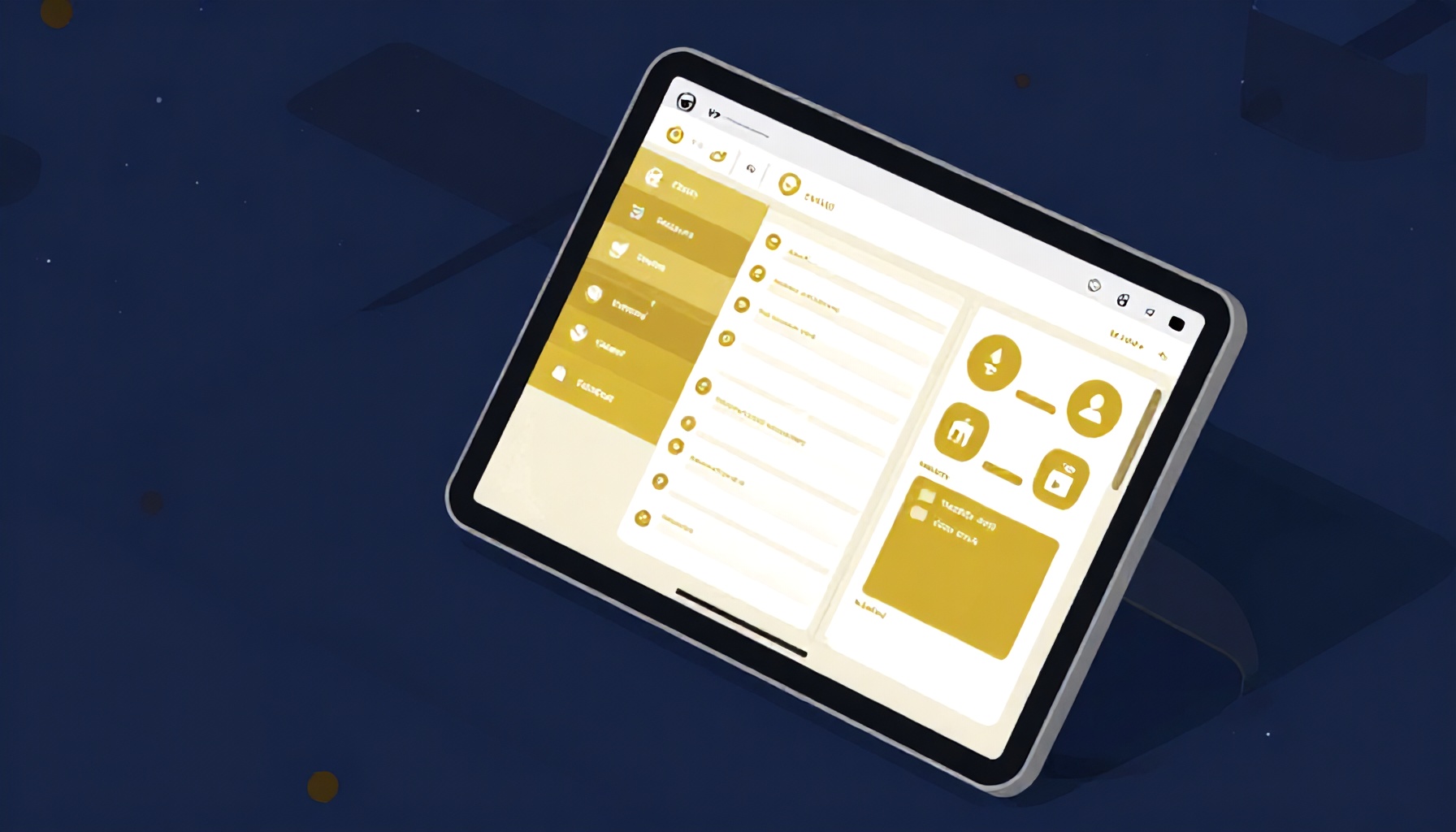 Dijital yönetim paneli tabletinde hizmet programı ve talep takibi